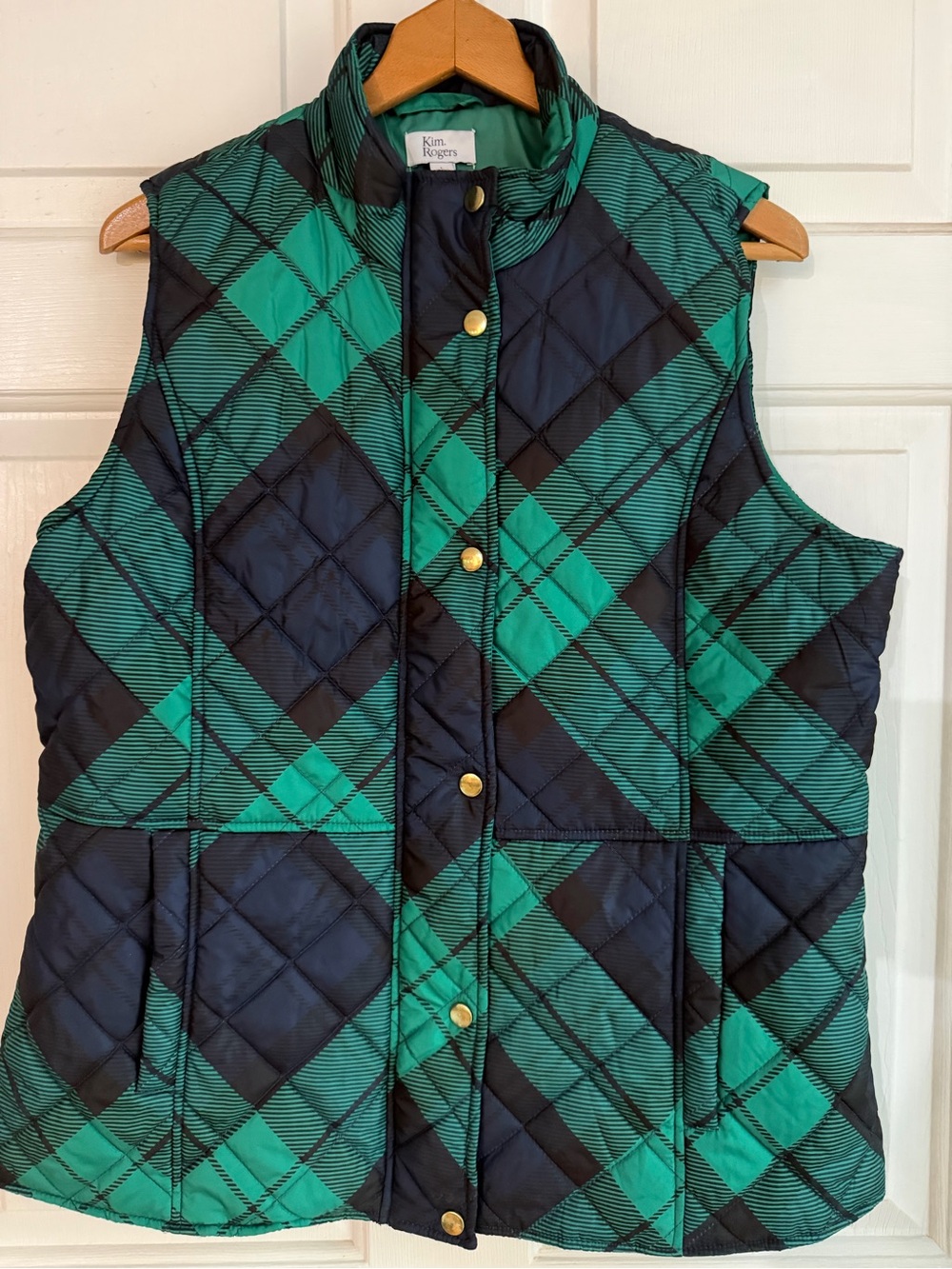 Kim Rogers Green & Black Plaid Quilted Kids Vest